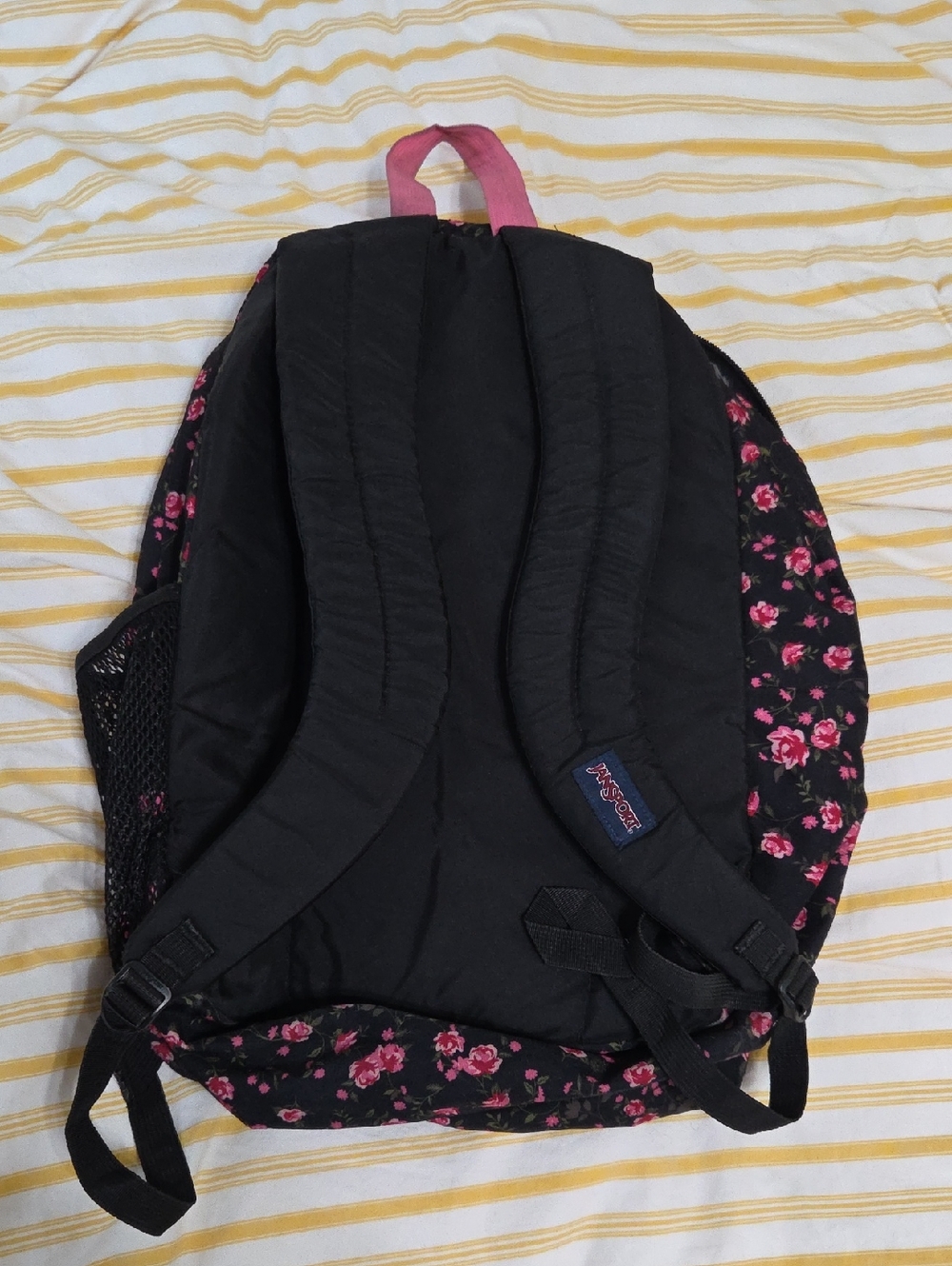 Jansport Black Backpack with Pink Floral Print - Picture 2 of 10